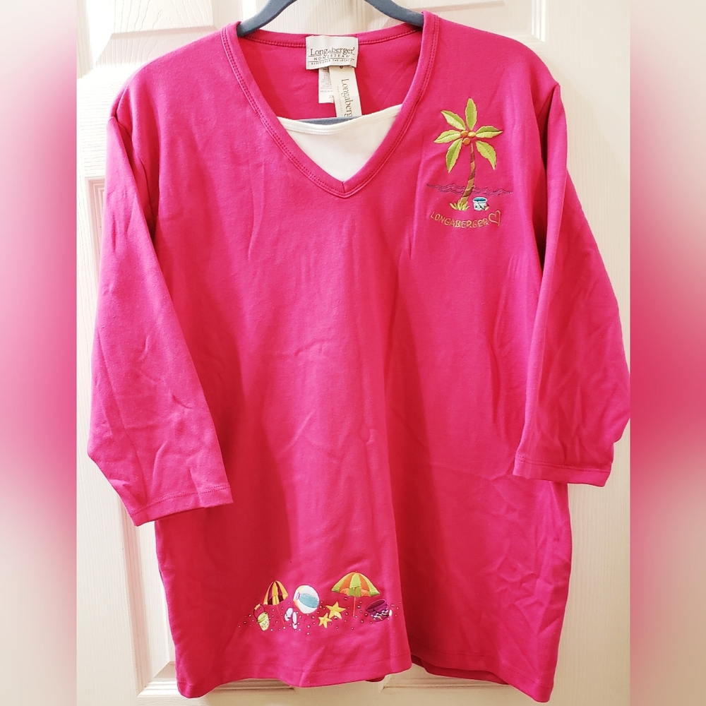NWT Longaberger 3/4 Sleeve top. Beach theme. 2011 Collectors Club Gathering 2X